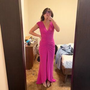 elliatt bromosa ruched cap sleeve gown in orchid